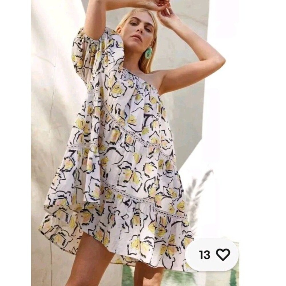 VELVET By Graham & Spencer Adalyn One Shoulder Boho Print Dress Tiered XS $189